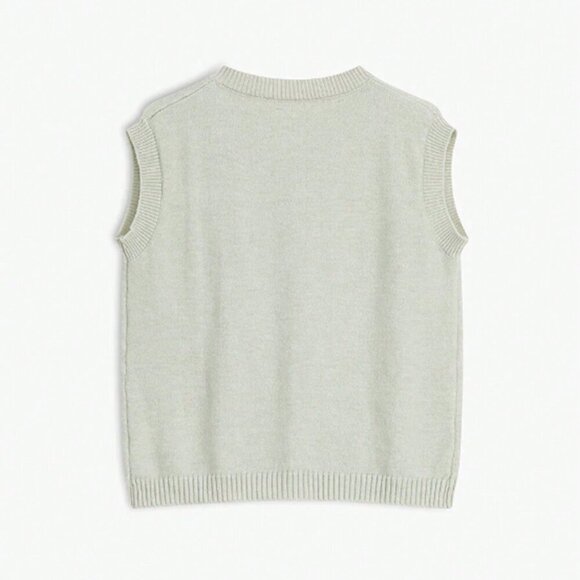 Light Grey Casual Women's Solid Color Button Up Sweater Vest - Picture 2 of 4